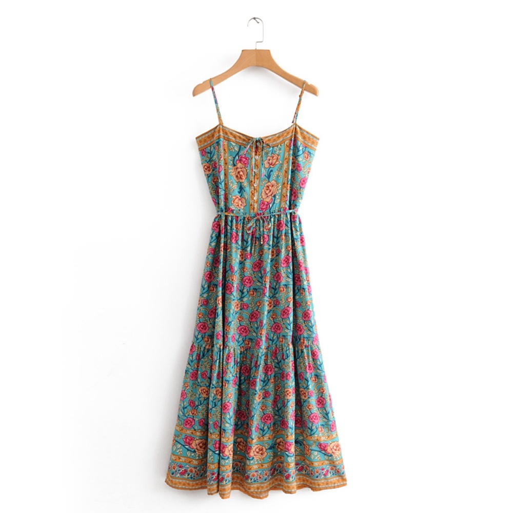 Floral print cami boho gypsy maxi dress - MINT - Picture 5 of 5